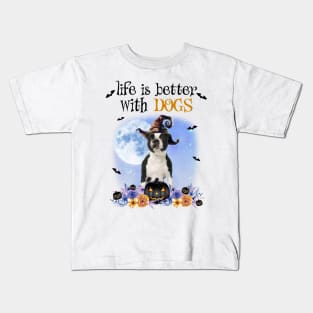 cWitch Hat Life Is Better With Dogs Halloween Kids T-Shirt